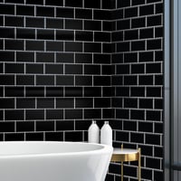 WALPLUS 3D Csempe Matrica 30x15cm Fekete Mozaik Öntapadós Vízálló Fényes Csempematrica Konyha Fürdőszoba Metro Mintás 6