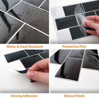 WALPLUS 3D Csempe Matrica 30x15cm Fekete Mozaik Öntapadós Vízálló Fényes Csempematrica Konyha Fürdőszoba Metro Mintás 7