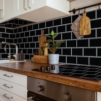 WALPLUS 3D Csempe Matrica 30x15cm Fekete Mozaik Öntapadós Vízálló Fényes Csempematrica Konyha Fürdőszoba Metro Mintás 2