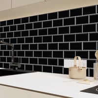 WALPLUS 3D Csempe Matrica 30x15cm Fekete Mozaik Öntapadós Vízálló Fényes Csempematrica Konyha Fürdőszoba Metro Mintás 4