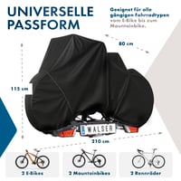 Walser Obal na 2 bicykle – 100 % vodoodolný ochranný kryt na nosič bicyklov, obytné vozidlo, s napínacími gumami a úložným vakom, 210x80x115 cm, čierny 3
