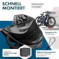 Walser Obal na 2 bicykle – 100 % vodoodolný ochranný kryt na nosič bicyklov, obytné vozidlo, s napínacími gumami a úložným vakom, 210x80x115 cm, čierny 5