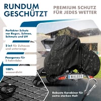 Walser Obal na 2 bicykle – 100 % vodoodolný ochranný kryt na nosič bicyklov, obytné vozidlo, s napínacími gumami a úložným vakom, 210x80x115 cm, čierny 2