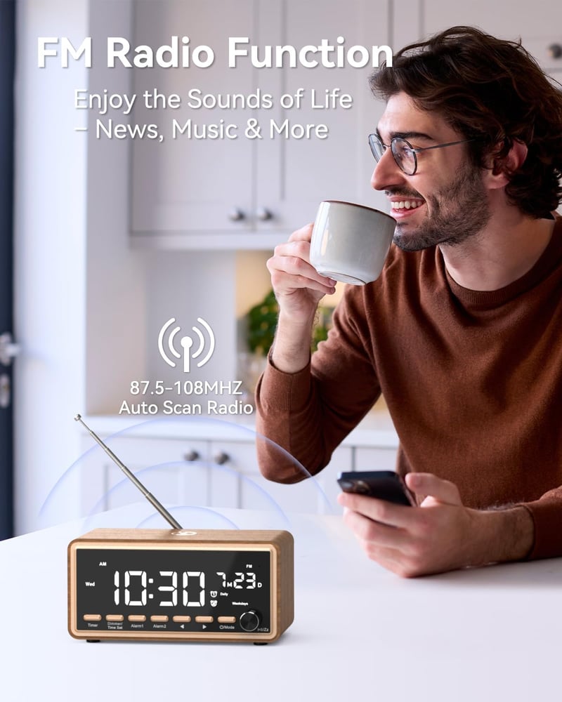 WamGra Digitális Ébresztőóra FM Rádió Bluetooth Hangszóró Vezeték Nélküli Töltés