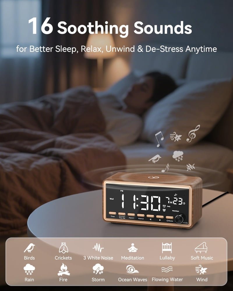 WamGra Digitális Ébresztőóra FM Rádió Bluetooth Hangszóró Vezeték Nélküli Töltés