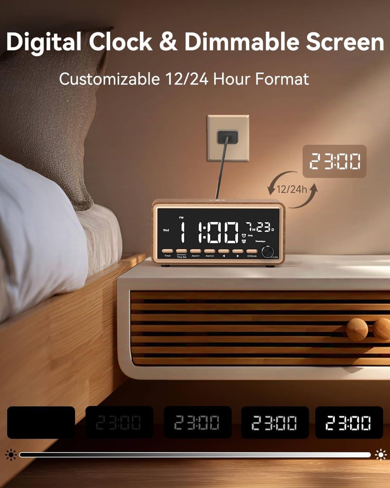 WamGra Digitális Ébresztőóra FM Rádió Bluetooth Hangszóró Vezeték Nélküli Töltés