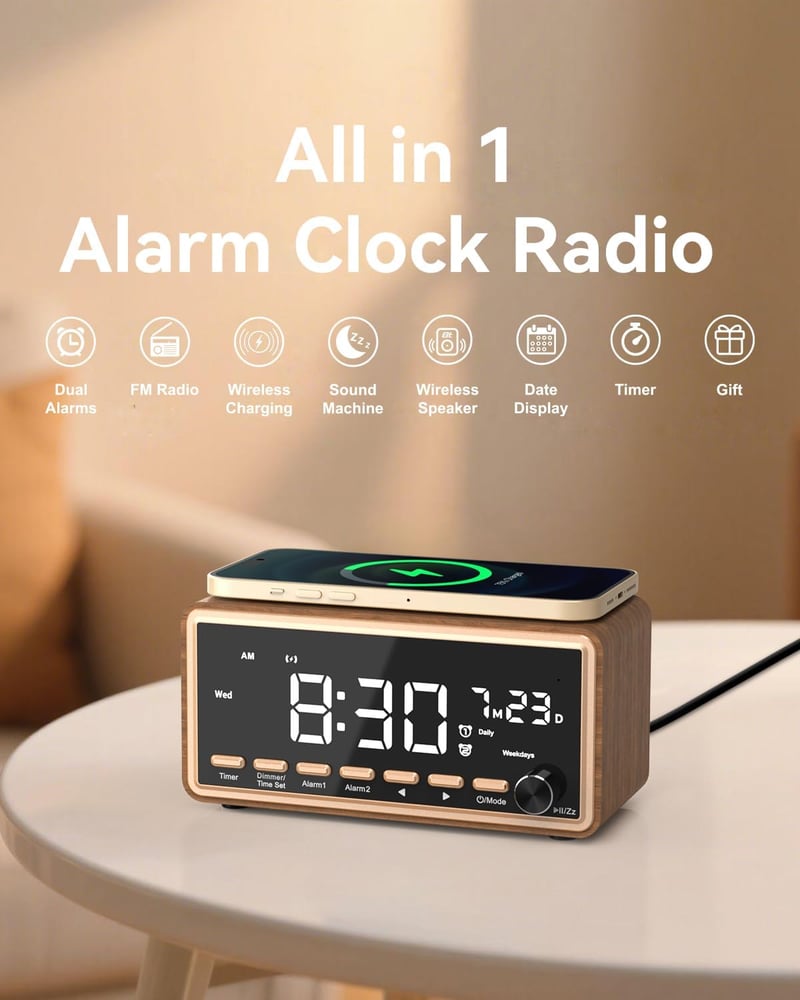 WamGra Digitális Ébresztőóra FM Rádió Bluetooth Hangszóró Vezeték Nélküli Töltés