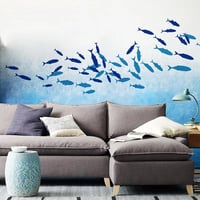 WandSticker4U Autocolant de perete Pești - Albastru deschis - Autocolant pentru gresie de baie, decor cameră copii, lumea subacvatică, animale marine 1