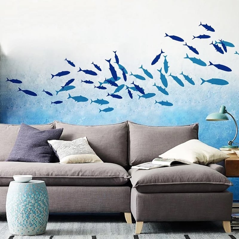 WandSticker4U Autocolant de perete Pești - Albastru deschis - Autocolant pentru gresie de baie, decor cameră copii, lumea subacvatică, animale marine