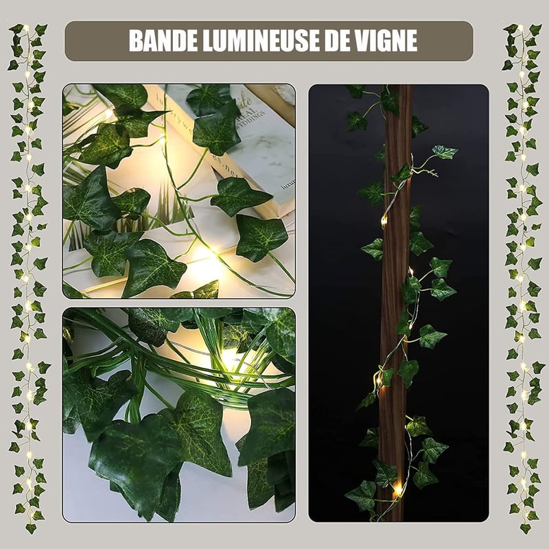 WANGDEFU Műborostyán Girland 12db 25m Zöld Növény 20m 200 LED Fényfüzérrel - Kültéri Vízálló Dekoráció Esküvőre Kertbe Teraszra