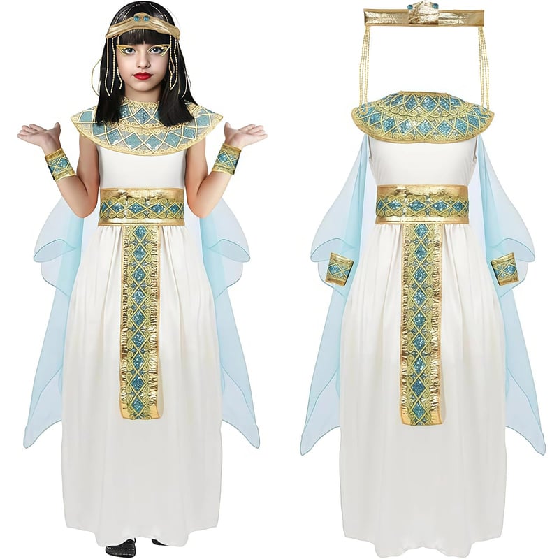 Detský kostým Kleopatra WANGWANG veľkosť M, šaty egyptskej princeznej na karneval s doplnkami, halloweensky kostým na cosplay