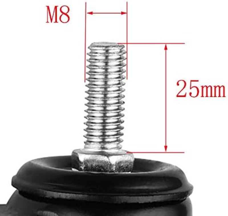 WANLIAN M8 x 25mm Bútor Görgő Szett - 4db Forgó Poliuretán Kerék, 240kg Teherbírás, Bútormozgatáshoz, Asztalokhoz, Székekhez - Fékmentes Kiv