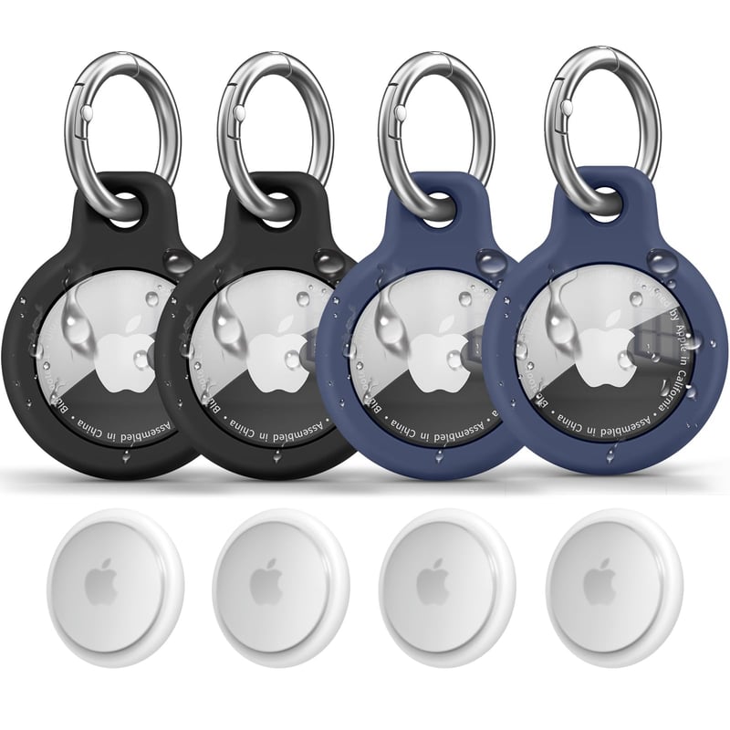 Husă Wanme AirTag cu breloc, husă de protecție din silicon pentru Apple AirTag, rezistentă la apă, rezistentă la zgârieturi, poate fi atașată la zgardă - Negru/Negru/Albastru/Albastru