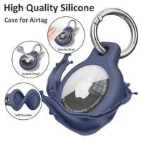 Husă Wanme AirTag cu breloc, husă de protecție din silicon pentru Apple AirTag, rezistentă la apă, rezistentă la zgârieturi, poate fi atașată la zgardă - Negru/Negru/Albastru/Albastru 5