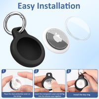 Husă Wanme AirTag cu breloc, husă de protecție din silicon pentru Apple AirTag, rezistentă la apă, rezistentă la zgârieturi, poate fi atașată la zgardă - Negru/Negru/Albastru/Albastru 2
