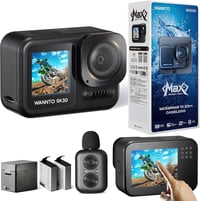 WANNTO Motion Max 5K Akciókamera 30MP Felbontással, IPX8 Vízálló 20m-ig, WiFi, Kettős Kijelző, Vezeték Nélküli Mikrofonnal és Távirányítóval 1