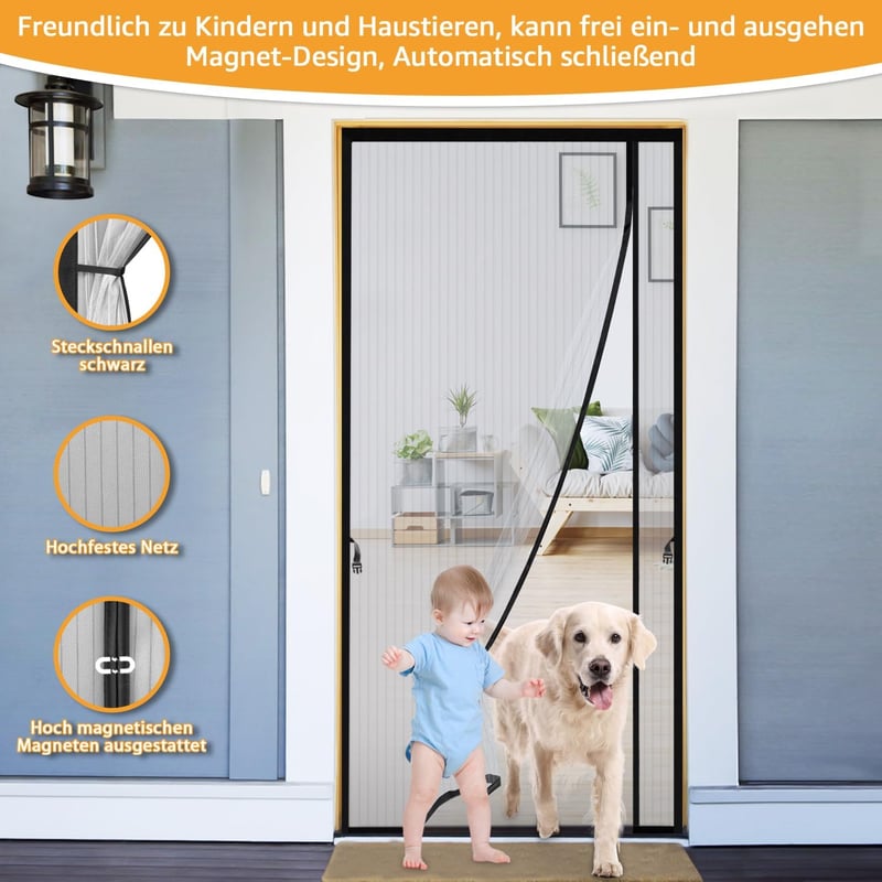 Wanoore Mágneses Szúnyogháló Ajtóra 100x200cm Fekete Automatikus Zárás