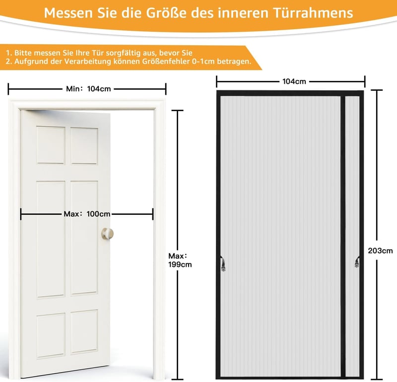 Wanoore Mágneses Szúnyogháló Ajtóra 100x200cm Fekete Automatikus Zárás