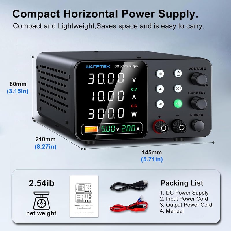 WANPTEK POWER 30V 10A Laboratóriumi Tápegység USB Töltéssel OCP Védelemmel