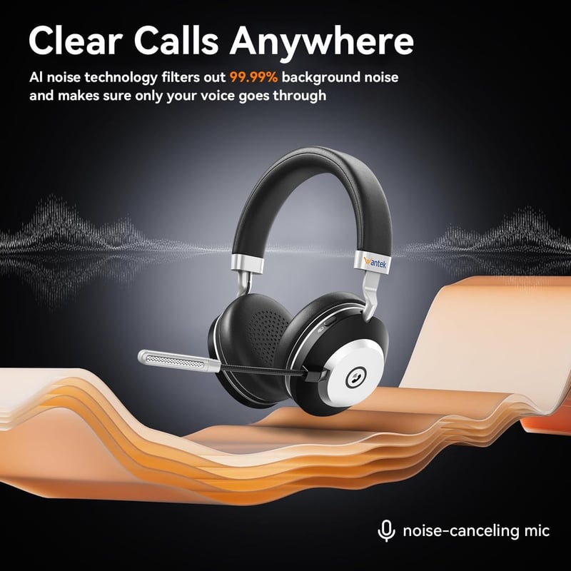 Wantek Wireless Bluetooth Headset Zajszűrő Mikrofonnal 45h Akkumulátor IPX4 Vízálló