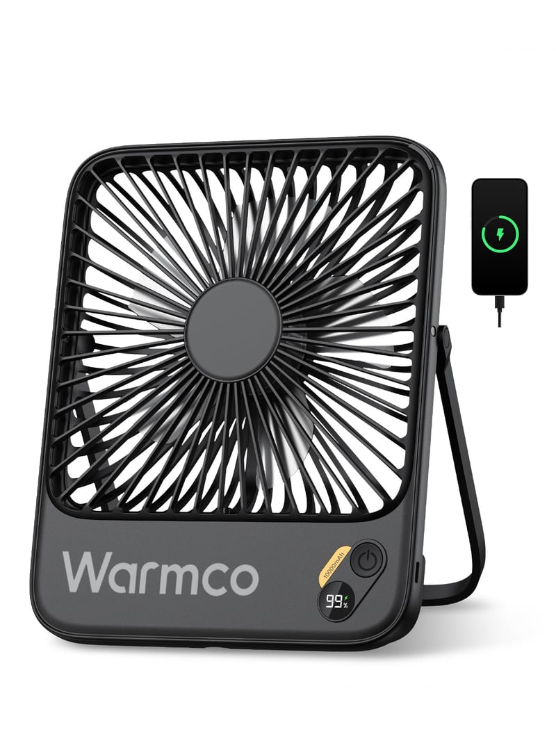 Prenosný stolový ventilátor Warmco D3 s batériou 10 000 mAh, výdrž 10 – 24 hodín, tichý nabíjateľný ventilátor