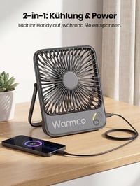 Prenosný stolový ventilátor Warmco D3 s batériou 10 000 mAh, výdrž 10 – 24 hodín, tichý nabíjateľný ventilátor 6