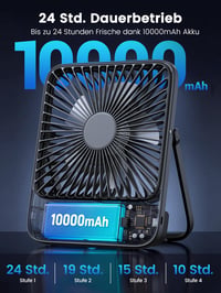 Prenosný stolový ventilátor Warmco D3 s batériou 10 000 mAh, výdrž 10 – 24 hodín, tichý nabíjateľný ventilátor 2