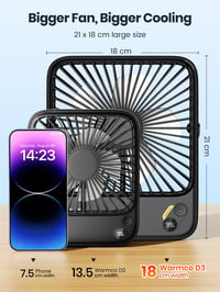Prenosný stolový ventilátor Warmco D3 s batériou 10 000 mAh, výdrž 10 – 24 hodín, tichý nabíjateľný ventilátor 5