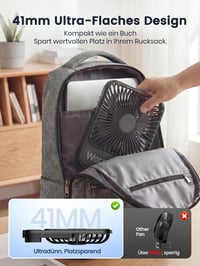 Prenosný stolový ventilátor Warmco D3 s batériou 10 000 mAh, výdrž 10 – 24 hodín, tichý nabíjateľný ventilátor 3