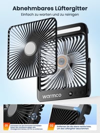 Nabíjateľný kempingový ventilátor Warmco D4, 20 000 mAh, LED svetlo, 48-hodinová výdrž, prenosný kempingový ventilátor so svetlom 8