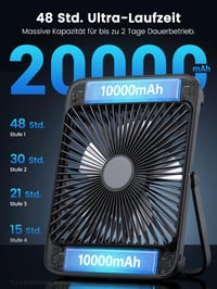 Nabíjateľný kempingový ventilátor Warmco D4, 20 000 mAh, LED svetlo, 48-hodinová výdrž, prenosný kempingový ventilátor so svetlom 2