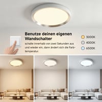 LED stropné svietidlo WARMELLE 48W 6500LM, priemer 38 cm, strieborné, s 3 teplotami farieb (3000K/4000K/6500K), ovládateľné nástenným vypínačom, bez blikania, CRI80+, do kancelárie, spálne a obývačky 3