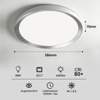LED stropné svietidlo WARMELLE 48W 6500LM, priemer 38 cm, strieborné, s 3 teplotami farieb (3000K/4000K/6500K), ovládateľné nástenným vypínačom, bez blikania, CRI80+, do kancelárie, spálne a obývačky 2