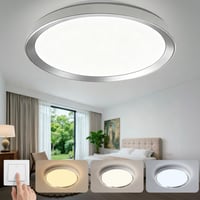 LED stropné svietidlo WARMELLE 48W 6500LM, priemer 38 cm, strieborné, s 3 teplotami farieb (3000K/4000K/6500K), ovládateľné nástenným vypínačom, bez blikania, CRI80+, do kancelárie, spálne a obývačky 1