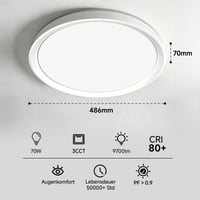 WARMELLE LED stropna svjetiljka 70W 9700lm, Ø48cm, bijela, 3 temperature boje (3000K/4000K/6500K) upravljanje prekidačem, CRI80+, za dnevni boravak, spavaću sobu 2