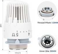Warmfay 1/2 hüvelykes sarok termosztatikus radiátor szelep készlet sárgarézből fehér termosztátfejjel és visszatérő idommal fagyvédő állássa 2