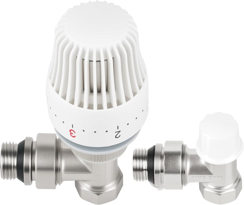 Warmfay 1/2 hüvelykes sarok termosztatikus radiátor szelep készlet sárgarézből fehér termosztátfejjel és visszatérő idommal fagyvédő állássa