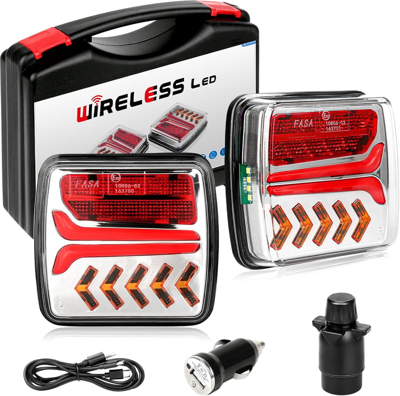 Warmfay Mágneses Vezeték Nélküli LED Hátsó Lámpák Utánfutóhoz 12/24V, Újratölthető Vízálló Világítás Teherautó Traktor