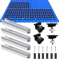 Sistem de montare panouri fotovoltaice Warmfay pentru acoperiș plat, șină de montaj din aluminiu 12 cm, clemă reglabilă neagră 30-35 mm, pentru acoperiș trapezoidal cu 4 panouri 1