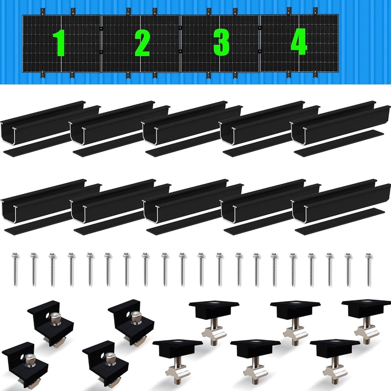 Warmfay napelem tartókészlet 4 modulhoz, 30-35 mm, lapos és trapézlemez tetőre - fekete