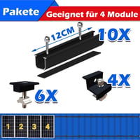 Warmfay napelem tartókészlet 4 modulhoz, 30-35 mm, lapos és trapézlemez tetőre - fekete 6