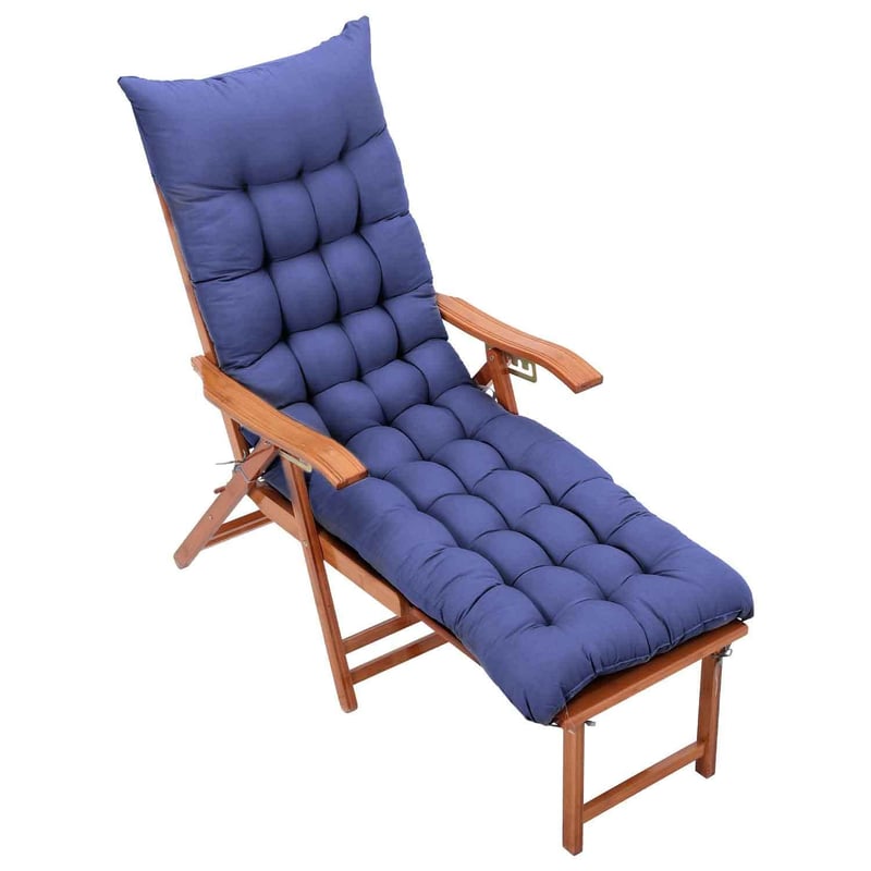 Pernă pentru șezlong Warmiehomy cu sistem anti-alunecare, 160x50x8 cm, albastru, pernă pentru șezlong de grădină pentru exterior cu baretă reglabilă, groasă și confortabilă