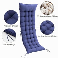 Pernă pentru șezlong Warmiehomy cu sistem anti-alunecare, 160x50x8 cm, albastru, pernă pentru șezlong de grădină pentru exterior cu baretă reglabilă, groasă și confortabilă 2