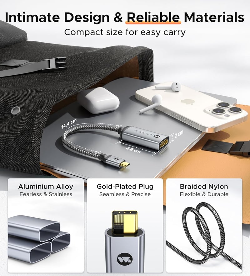 WARRKY 4K USB-C HDMI adapter Thunderbolt 3/4 MacBook iPad iPhone 15