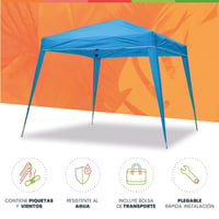 Foișor de grădină pliabil Wasabi 3x3 m, impermeabil, structură din oțel, albastru - cu sfori de ancorare și țăruși, geantă de transport, pentru grădină, terasă, camping 2