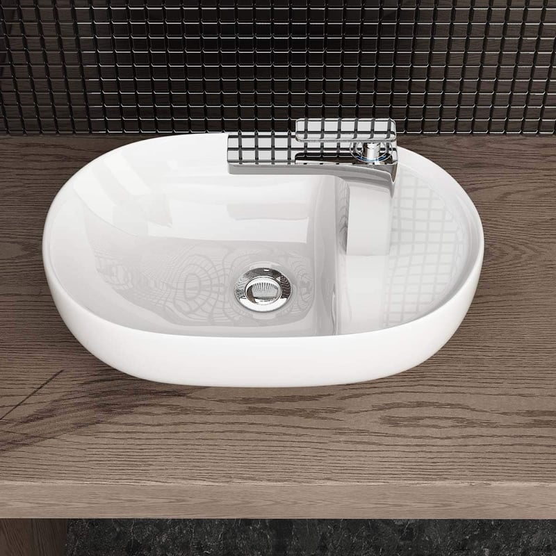 Waschbecken24 Premium Mosdó Lótusz Effektussal Fürdőszobához 26x42cm Fehér