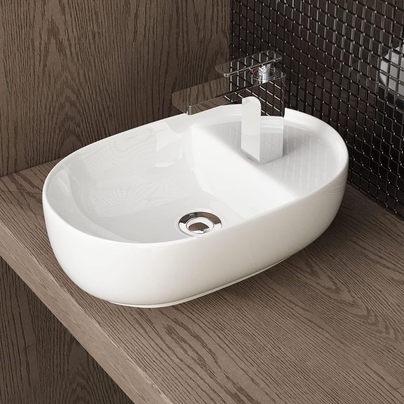 Waschbecken24 Premium Mosdó Lótusz Effektussal Fürdőszobához 26x42cm Fehér