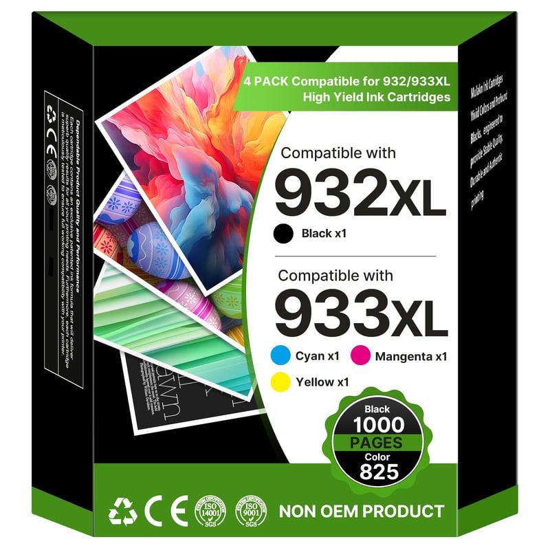 Multipack atramentových kaziet Washope 932XL 933XL pre tlačiarne HP Officejet 6600 6700 7612 7110 6100 7610 – čierna, azúrová, purpurová, žltá, balenie 4 ks