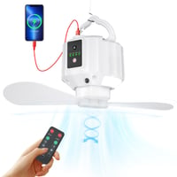 Wastou X15 kempingový ventilátor s LED lampášom, 5200 mAh, nabíjateľný cez USB, s diaľkovým ovládaním, časovačom, odnímateľnými lopatkami, biely, do stanu, na cesty 1