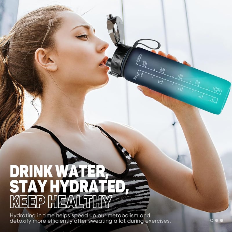 Water Bottle 1 Litre Sports Water Bottle BPA Free with Non-Slip Rubber Grip - Suitable for Bicycle, Outdoor, School, Gym
